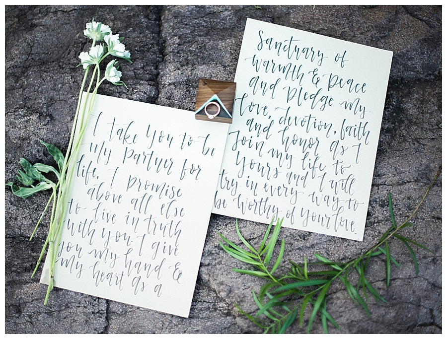 wedding calligraphy, Brittani lynn jewelry, wedding vows, meredith james, elopement planner, elopement photographer, lake bride xsperience