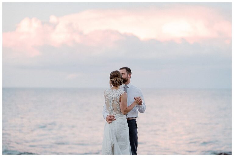first dance at sunset by Lake Superior, Larsmont Cottages Wedding