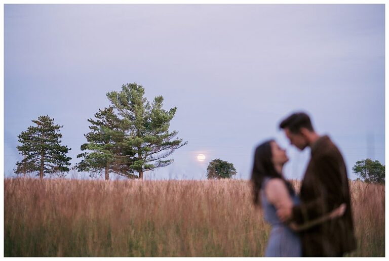 evening engagement session with the moon