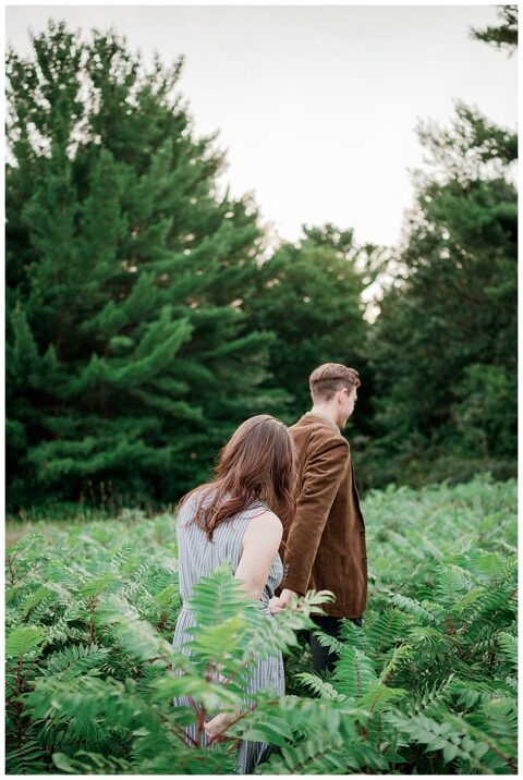 woodsy engagement session, wild ferns